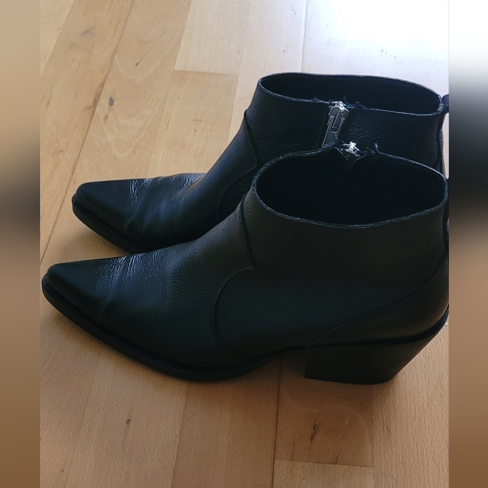 Mango Black Leather Ankle Boots